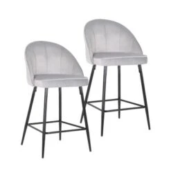 Porthos Home Freya Velvet And Metal Counter Stools (Set Of 2) - Grey
