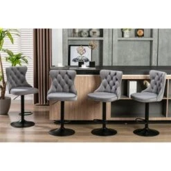 Clihome Set Of 2 Swivel Adjusatble Seat Height Velvet Barstools - Black -Elegance Barware 6272c084 385b 4822 a7da 46bb3731bd55