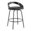 Carson Carrington Stavanger Fixed-Height Swivel Counter Stool With Black Metal Base & Round Footrest (Set Of 2) - Black Faux Leather/Black Wood