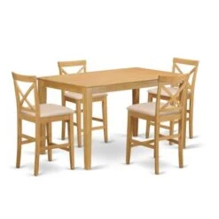 East West Furniture Solid Wood 5-piece Counter-height Dining Table Pub Set - A Table And Chairs (Seat's Type Options) - CAPB5H-OAK-W -Elegance Barware 63aeab61 a4c0 4d1b 846d 4731aca5dddd