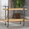 Gerard Modern Industrial 2-Tier Wood Bar Cart With Wheels By Christopher Knight Home - 38.00" W X 16.10" D X 33.00" H - Brown -Elegance Barware 64248483 1560 4387 8272 b826661f2330