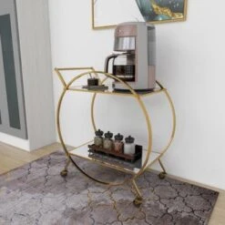 Metal Contemporary Bar Cart With Wheels - Silver - 14"W X 28"L X 31"H -Elegance Barware 64585c69 56f3 4b5c 88a6 20a6b91c7abf