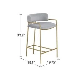 Upholstered Low Back Counter Height Stool In Grey And Gold - Single - Grey And Gold - Counter Height - 23-28 In. -Elegance Barware 659ad2b6 f591 4441 9a46 5bc30cb6df64
