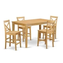 East West Furniture Solid Wood 5-piece Counter-height Dining Table Pub Set - A Table And Chairs (Seat's Type Options) - CAPB5H-OAK-W -Elegance Barware 662fd197 2ace 4683 b03d 31c94ccf47bd