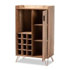 Baxton Studio Mathis Brown Wood And Rose Gold Metal Wine Storage Cabinet - Brown -Elegance Barware 66b06517 03de 458a aee2 ea179b41e7e4
