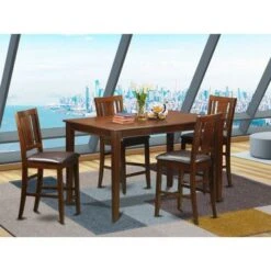 East West Furniture 5-piece Dining Room Pub Set - A Table And 4 Barstools - Mahogany Finish(Seat's Type Options) - DUBU5H-MAH-LC -Elegance Barware 67dda74e acb2 4049 bfce e5d3d36ae45a