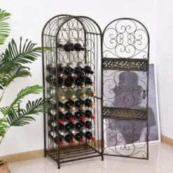 HOMCOM 45 Bottle Wrought Iron Wine Rack Jail With Lock - Antique Bronze - 17.5*14.25*52 - Bronze -Elegance Barware 68b6099f 8a3b 4ea1 b8e6 78a1d29cb080