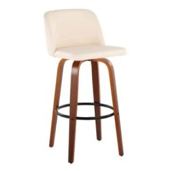 Carson Carrington Vallberga 30" Fixed-Height Bar Stool With Walnut Wood Base (Set Of 2) - Grey Noise Fabric/Round Black Footrest -Elegance Barware 69a61166 51a4 44f4 af9b a32739f7881d