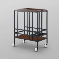 Ronald Serving Bar Cart, Removable Tray/ Wine Bottle Storage/ Casters - N/A - Gold/ Walnut -Elegance Barware 69aa6b70 815a 4b7e 94cb 40fb0bd83125