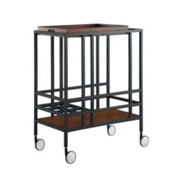 Ronald Serving Bar Cart, Removable Tray/ Wine Bottle Storage/ Casters - N/A - Gold/ Walnut -Elegance Barware 69b52776 ad03 470a 8fea f58d5ddbf270