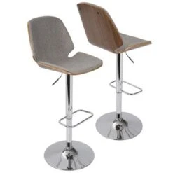 Elegance Barware 33 Carson Carrington Vihti Walnut Wood Adjustable Swivel Bar Stool - Grey