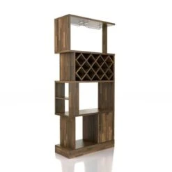DH BASIC Contemporary Dual-Side Access Lattice 11-Bottle Wine Rack And Cabinet By Denhour - Light Hickory -Elegance Barware 6a121432 1998 4245 8723 75fd74bc53ce