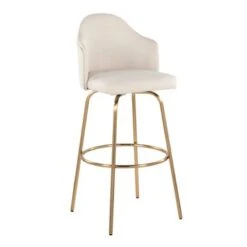 Carson Carrington Valsatra Upholstered Bar Stool With Metal Base (Set Of 2) - Cream/Gold