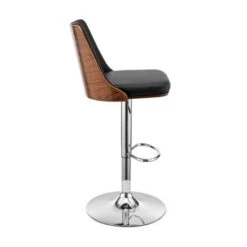 Jacob Adjustable And Swivel Faux Leather And Wood Bar Stool With Metal Base - Cream, Walnut And Chrome -Elegance Barware 6ba9240d 45e1 4ec7 ac97 6ae520dd3950