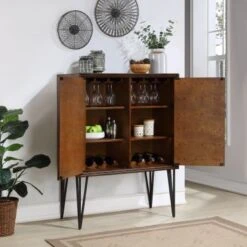 Somette Oxford Distressed Brown Two Door Bar Cabinet - Iron/Acacia - Oxford Distressed Brown -Elegance Barware 6bdcbca3 ef7a 4c4c ae54 8254392fa701