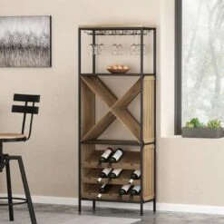 Fritsche Modern Industrial 15 Bottle Floor Wine Rack By Christopher Knight Home - Black + Natural