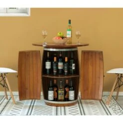Vintiquewise Wine Barrel Round Table Wine Storage Cabinet - Brown -Elegance Barware 6d3f5995 b0f1 4d3c 8ee0 cf0c389b01ff