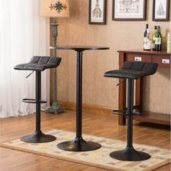 Roundhill Furniture Belham Black Metal Bar Table And Adjustable Swivel Stools 3-piece Set - Black -Elegance Barware 6d6a57fc 5c13 4e20 a6e1 12a99dd9bd84