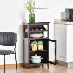 HOMCOM Wine Storage Cabinet With 4 Bottle Wine Rack, Open Shelf, Acrylic Door Cabinet With Adjustable Shelf - 19" L X 12.75" D X 37.5" - Espresso -Elegance Barware 6eb0f1da 1d6d 43a8 b31e 04a163106499