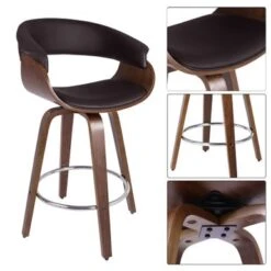 Modern Swivel Bar Stools Upholstered Counter Stools, Set Of 2 - Black/Walnut - Bar Height -Elegance Barware 6fd2b3ea d776 45d2 8313 ff83b803cdf3