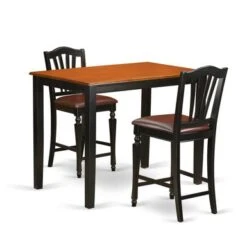 Acacia Wood 3-piece Counter Height Dining Set - A Kitchen Table & 2 Chairs - Black & Cherry (Seat's Type Options) - YACH3-BLK-LC -Elegance Barware 70c25d79 fb4e 470f 8bd6 a32a362563b0