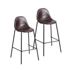 Porthos Home Tuca Bar Stools Set Of 2, PU Leather Upholstery, Iron Legs - Brown