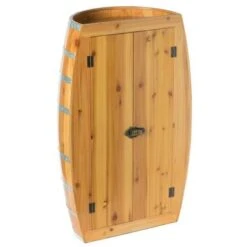 Vintiquewise Half Barrel Cabinet Wine Storage With Lockable Double Doors - Brown