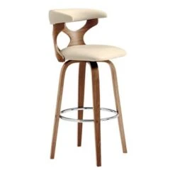 Zenia Modern Faux Leather And Wood Swivel Bar/Counter Stool - Grey & Walnut - Bar Height -Elegance Barware 72f78877 55b7 454f b596 1b27fb15b7d2