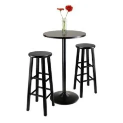 3pc Round Black Pub Table With Two 29" Wood Stool Square Legs -Elegance Barware 7392d76d 17be 4213 84df 1f59c14884e1