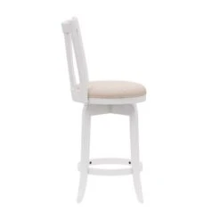 Hillsdale Furniture Savana Wood Upholstered Swivel Stool - White With Cream - Bar Height - 29-32 In. -Elegance Barware 73c858df 3a9d 432d 98a0 38b176fc53dd