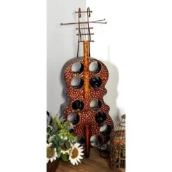 Eclectic 47 X 17 Inch Violin Wood And Metal Wine Rack By Studio 350 - MTL WINE RACK 17"W, 47"H