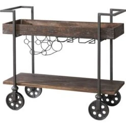 FirsTime & Co. Factory Row Industrial Farmhouse Wheeled Bar Cart - Gray -Elegance Barware 7533b55a 50a1 441f 808b f159e82df6ca