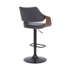 Aspen Adjustable Swivel Faux Leather And Wood Bar Stool With Metal Base - Black, Walnut, And Black -Elegance Barware 76a6d4c4 9980 4dca 8c33 074beabe945b