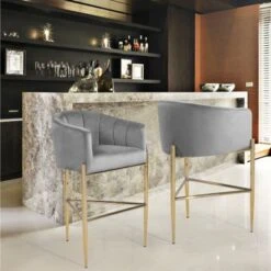 Silver Orchid Beavers Velvet Upholstered Shelter Arm Bar Stool - Navy - Counter Height -Elegance Barware 772f0549 87e1 42be 8ba9 7717d7078ea5