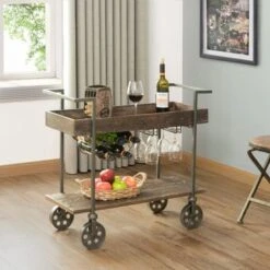 FirsTime & Co. Factory Row Industrial Farmhouse Wheeled Bar Cart - Gray -Elegance Barware 77d7b2cf e174 41ab 8902 a86a6109afb9
