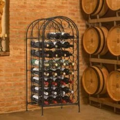 HOMCOM 35 Bottle Wrought Iron Wine Rack Jail With Lock - Black - 17.5*14*38.5 - Black -Elegance Barware 78128f17 90a2 43cc a8c7 de28043f7ea9