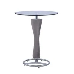 Somette Mirella Round Glass Pub Table With Upholstered Pedestal - N/A - Grey -Elegance Barware 7814901f 9035 420b 8bbe cab63b12e31c