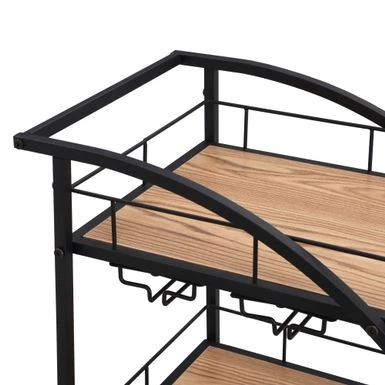 Black Industrial Mobile Bar Cart Serving Wine Cart With Wheels - Black 11 Black Industrial Mobile Bar Cart Serving Wine Cart With Wheels - Black - Image 9