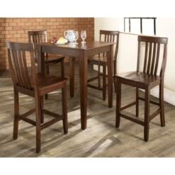 5Pc Pub Dining Set W/School House Stools - Mahogany