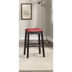 Burgundy PU Upholstery Bar Stool, Set Of 2 - Bar Height -Elegance Barware 7a907515 aa88 42f3 b85a c7b1916e6c94