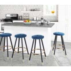 Silver Orchid Cavalier Counter Stool - Set Of 2 - Blue -Elegance Barware 7b348bb2 456b 49ea 9f2b afee2a654442
