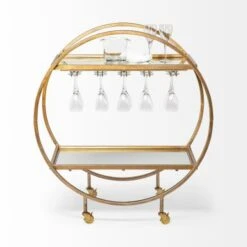 Carola Gold Iron Frame W/ Two-Tier Mirrored Shelves & Stemware Holder Bar Cart - 36.25L X 18.0W X 40.25H - Gold -Elegance Barware 7b9ddad4 984f 43c8 bcc1 74a47e482374