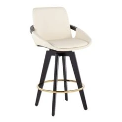 Carson Carrington Pugo Fixed-Height Counter Stool With Black Wood Base (Set Of 2) - Cream + Gold Footrest