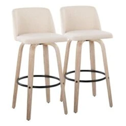 The Gray Barn Vallberga 30" Fixed-Height Bar Stool With White Washed Wood Base (Set Of 2) - Light Green Fabric/Round Black Footrest -Elegance Barware 7e4b96ff 7a70 4760 9143 f064f6de08c1