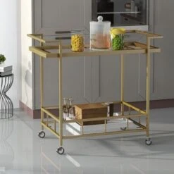 Ambrose Industrial Glass Bar Cart With Shelves By Christopher Knight Home - Iron/Glass - Rose -Elegance Barware 7e650ff7 7e5b 4d8b bfa8 6f33eb53a265