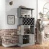 DH BASIC Contemporary Dual-Side Access Lattice 11-Bottle Wine Rack And Cabinet By Denhour - Vintage Grey Oak