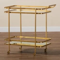 Baxton Studio Destin Glam Brushed Gold Metal And Mirrored Glass 2-Tier Wine Bar Cart - Bronze -Elegance Barware 7fc68602 9b28 4b02 87a9 ae4fb76c3a8c