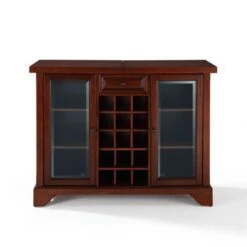 LaFayette Sliding Top Bar Cabinet In Vintage Mahogany Finish - 47.75 "W X 19 "D X 36 "H - MDF/Rubberwood - Mahogany -Elegance Barware 800293ba 355a 46be b1bb 929b1710e517