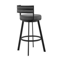 Roman Grey Faux Leather And Metal Swivel 26" Counter Stool - Grey And Black - Counter Height -Elegance Barware 8002f39c 833c 4366 ba14 27f9eb538886