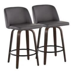 Carson Carrington Vallberga 26" Counter Stool With Walnut-Glazed Wood Base (Set Of 2) - Grey Noise Fabric/Round Black Footrest -Elegance Barware 807f016a a4ee 498b 86fc 2222b1b50bac